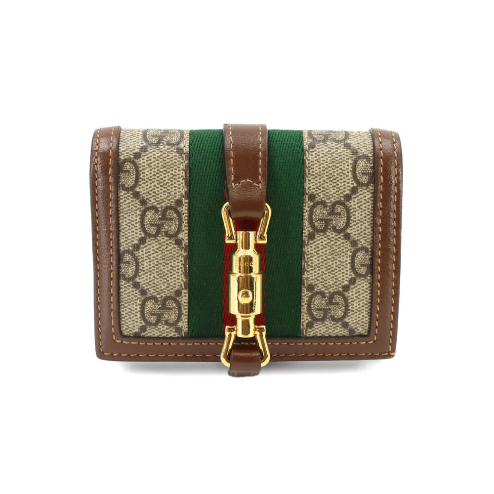 Gucci Jackie 1961 Bi-fold Wallet, GG Supreme Canvas Leather, Beige Brown, 645...